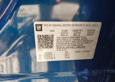 2020 GMC Terrain Slt z USA, uszkodzony, nr VIN 3GKALVEV4LL345105